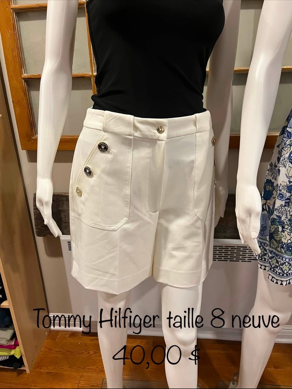 Tommy Hilfiger White High-Rise Button-Detail Bermuda Shorts